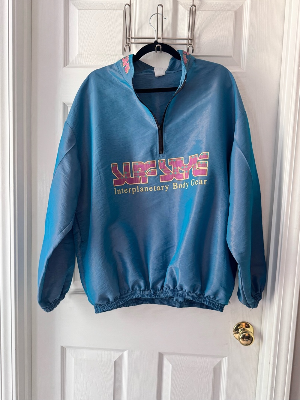 Surf style Blue 'Interplanetary Body Gear' Graphic Half-Zip Pullover